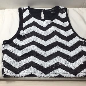 Forever 21 black white chevron sequins cropped top